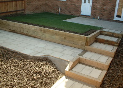 Hard Landscaping now in place, with planting to come later.